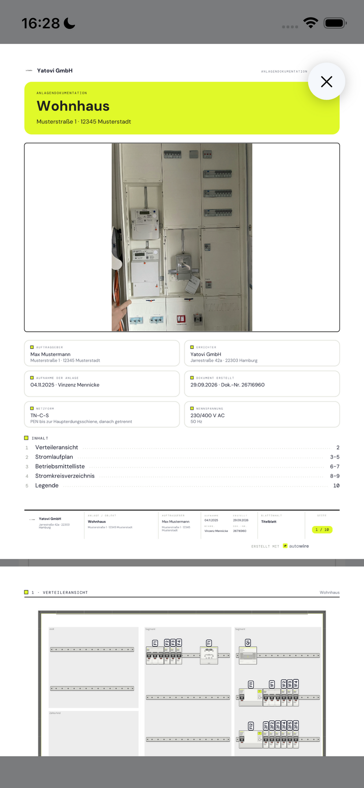 autowire App: fertige Anlagendokumentation als PDF