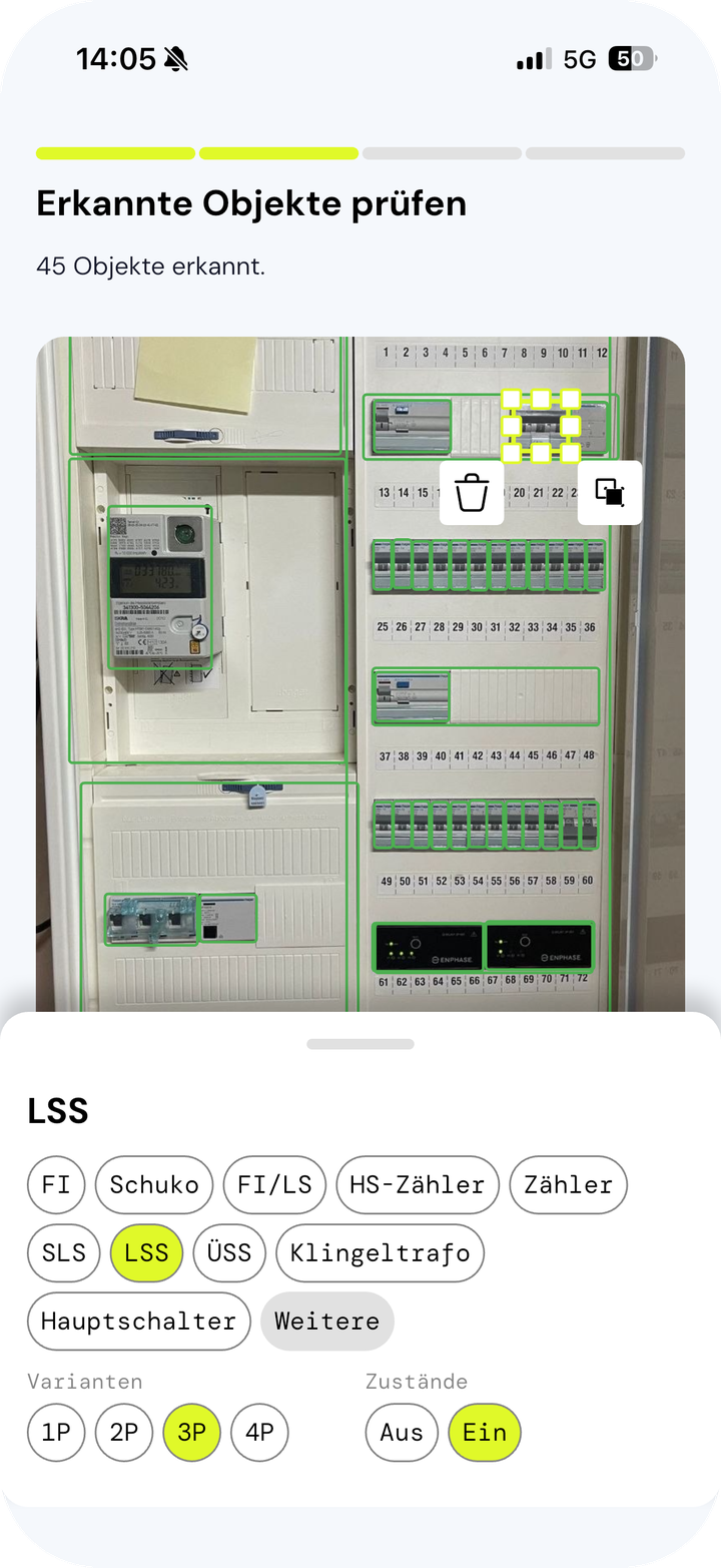 autowire App: 45 erkannte Bauteile im Schaltschrank prüfen